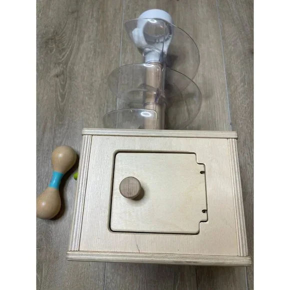 Lovevery Slide and Seek Ball Run tower and wooden rattle set - Picture 2 of 9